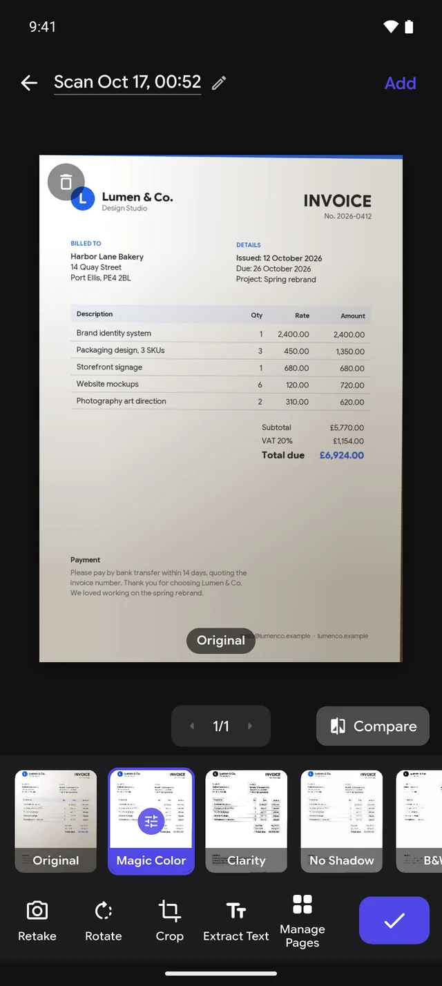 Invoice photo before the filter